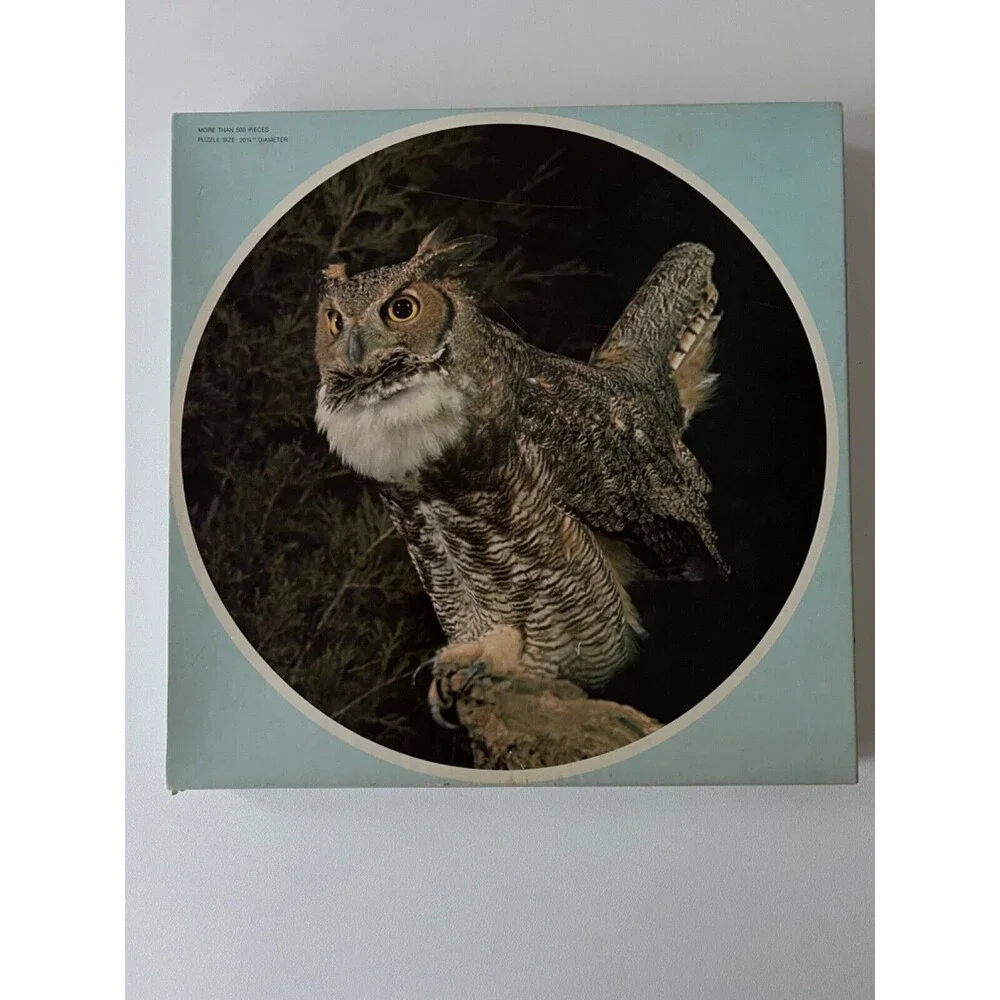 Audubon Great Horned Owl 1971 Eaton Circular Jigsaw Puzzle Missing 4 Pieces